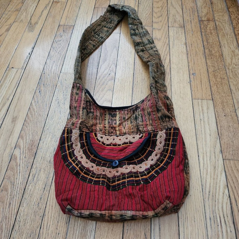 Multi-colored Crossbody Bag Purse Zipper Closure Front Pocket Boho Style